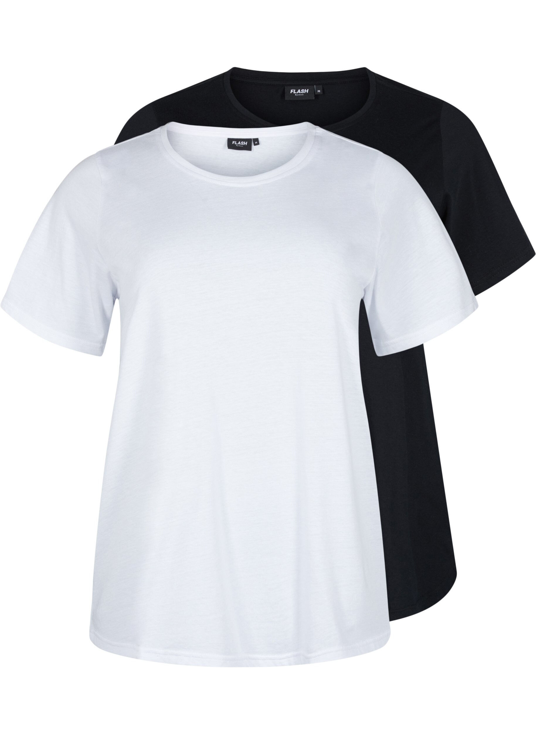 Zizzi FLASH - 2-pack t-shirts &agrave; col rond, White/Black, Packshot image number 0