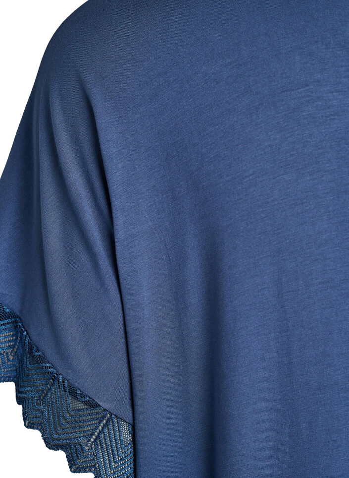 Chemise de nuit en viscose manches courtes dentelle, Bleu, Packshot image number 3