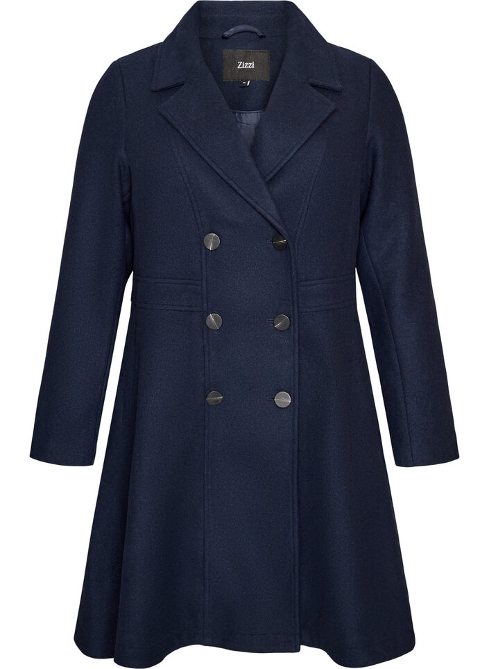 Manteau en laine coupe A avec poches, Bleu, Packshot image number 0