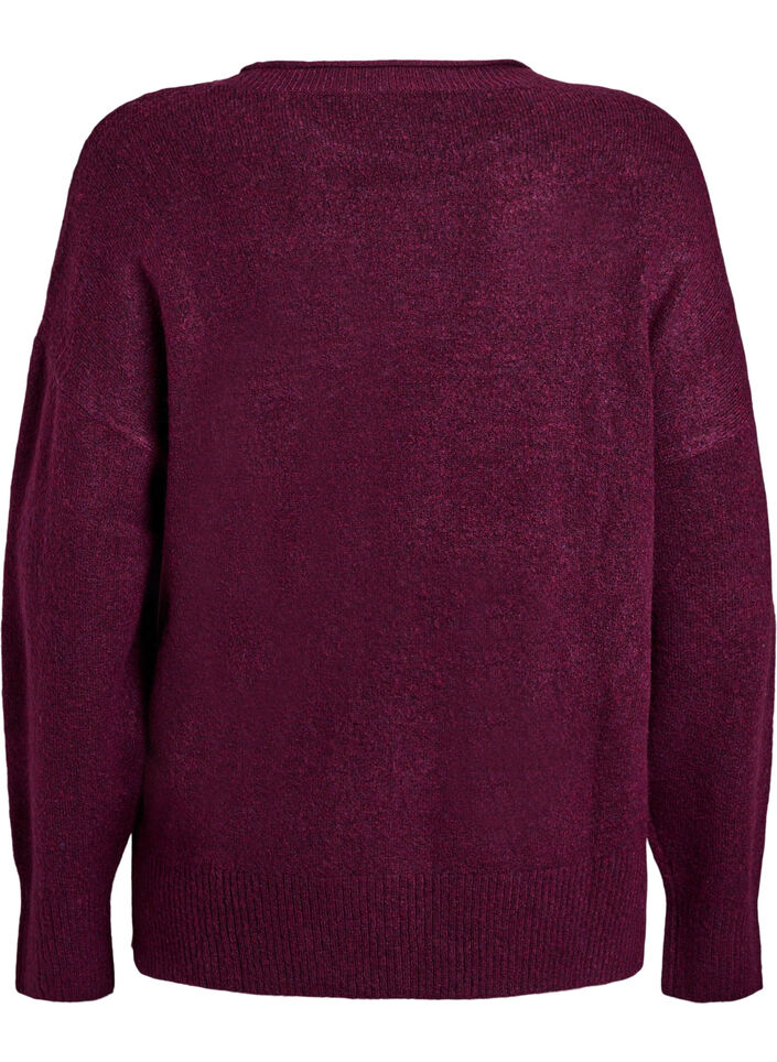 Strickbluse mit V-f&ouml;rmigem Rippenmuster und Schlitzen, Lila, Packshot image number 1
