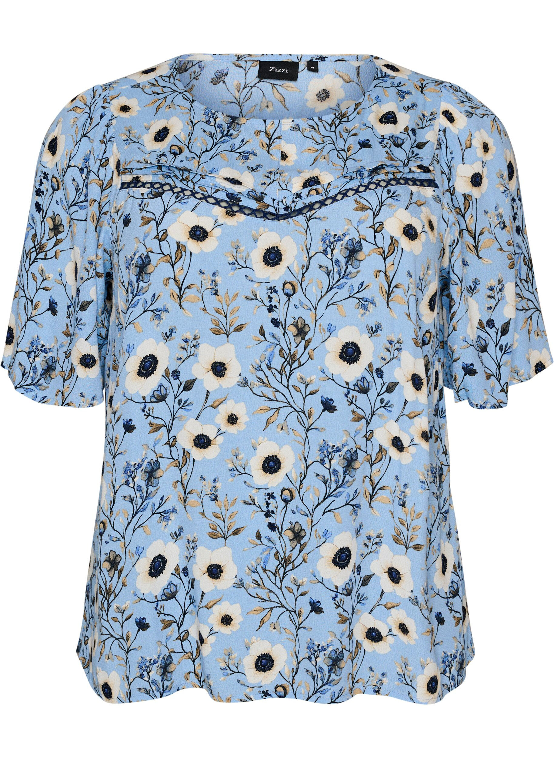 Blouse fleurie &agrave; manches courtes