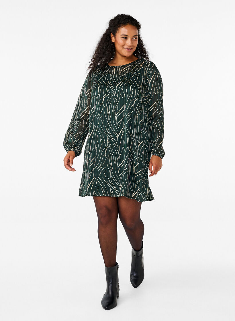 Robe courte imprimée à col rond, Scarab Safari AOP, Model image number 2