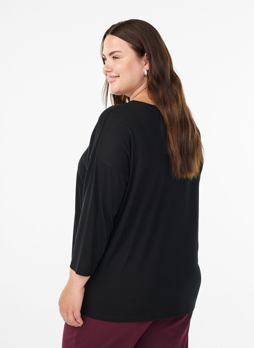 Blouse en jersey avec manches 3/4, Noir, Model image number 2