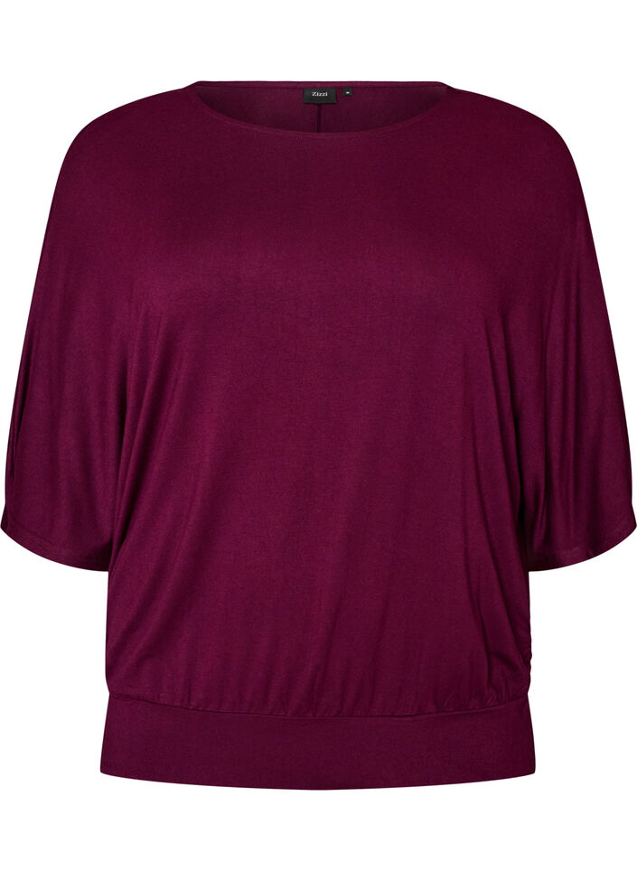 Blouse en jersey avec des manches ballon au coude, Violet, Packshot image number 0