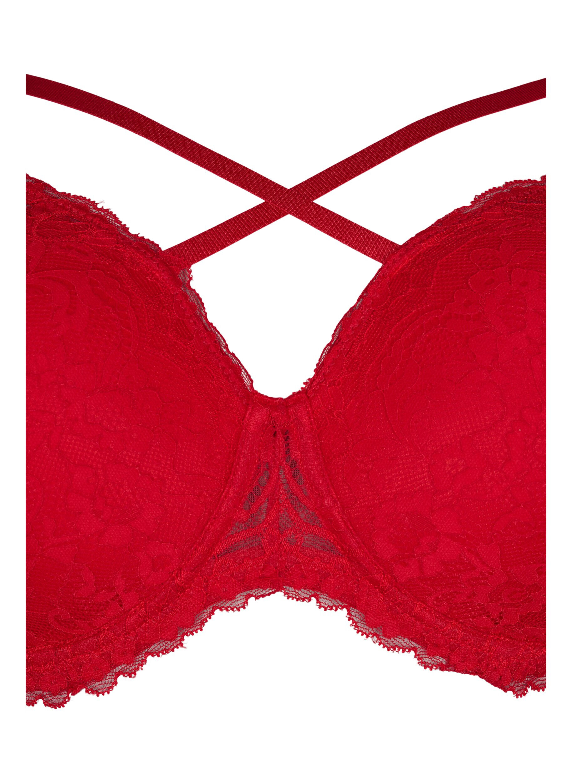 Zizzi Wattierter BH mit Spitze und Straps, Red Ass., Packshot image number 2