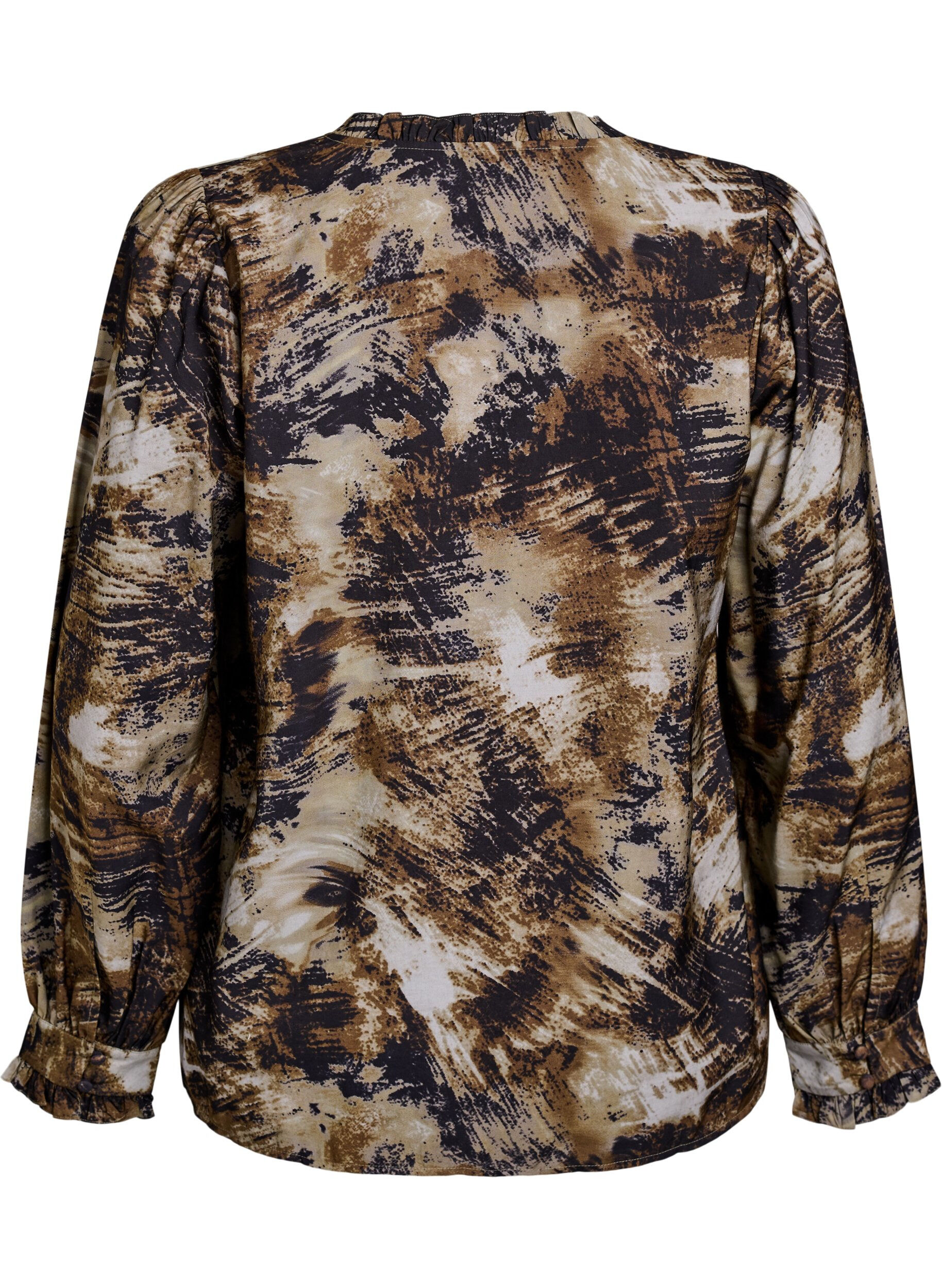 Zizzi Bluse mit Print und Kn&ouml;pfen, Gr&uuml;n, Packshot image number 1