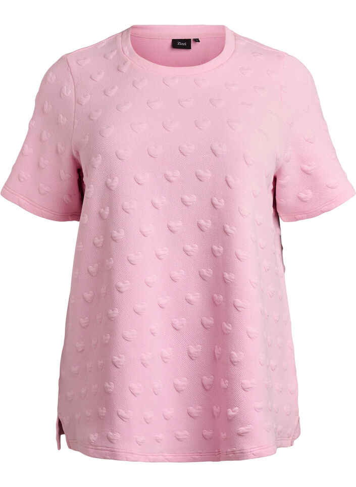 T-shirt en jersey de coton gaufr&eacute;, Rose, Packshot image number 0