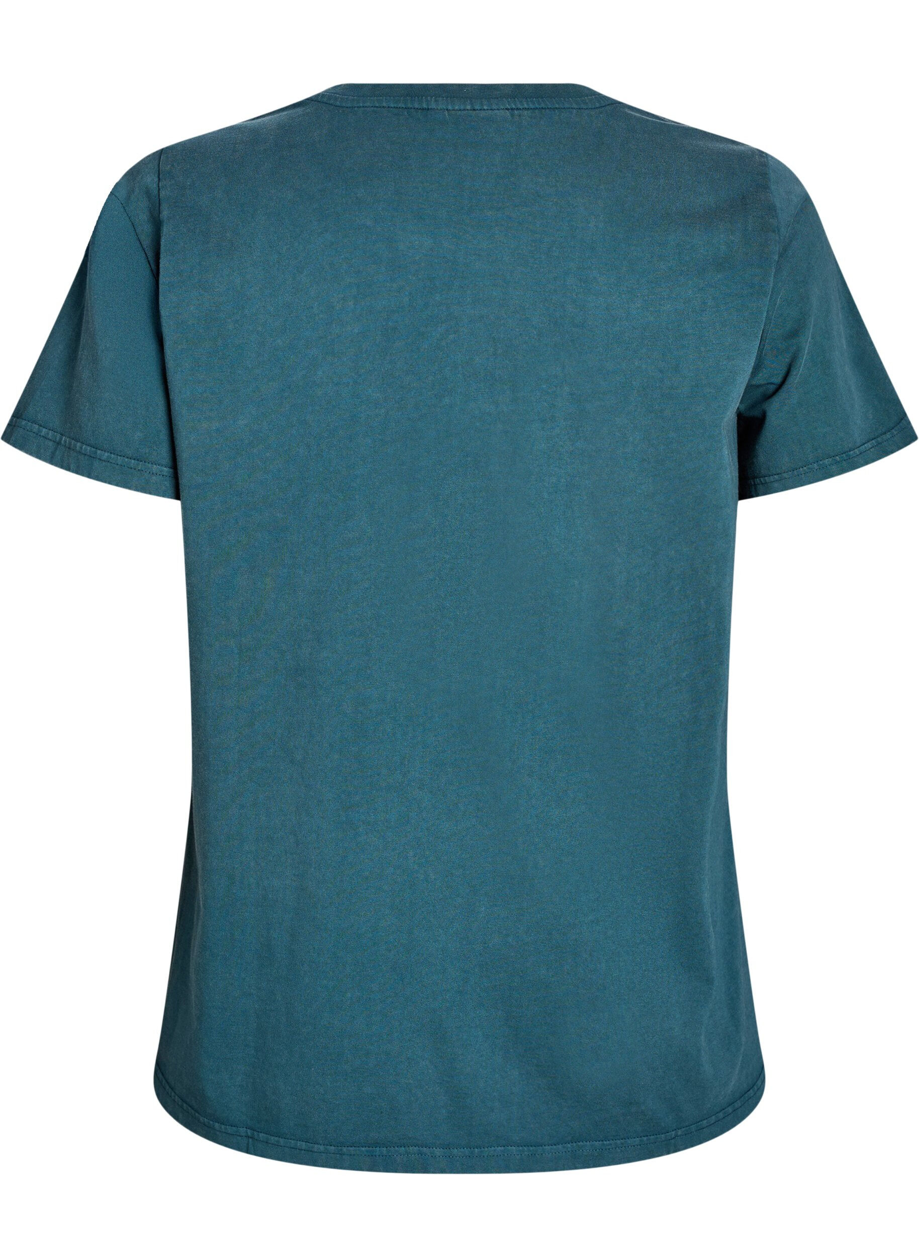 Zizzi T-Shirt aus Bio-Baumwolle mit Washed-Look, Petrol, Packshot image number 1