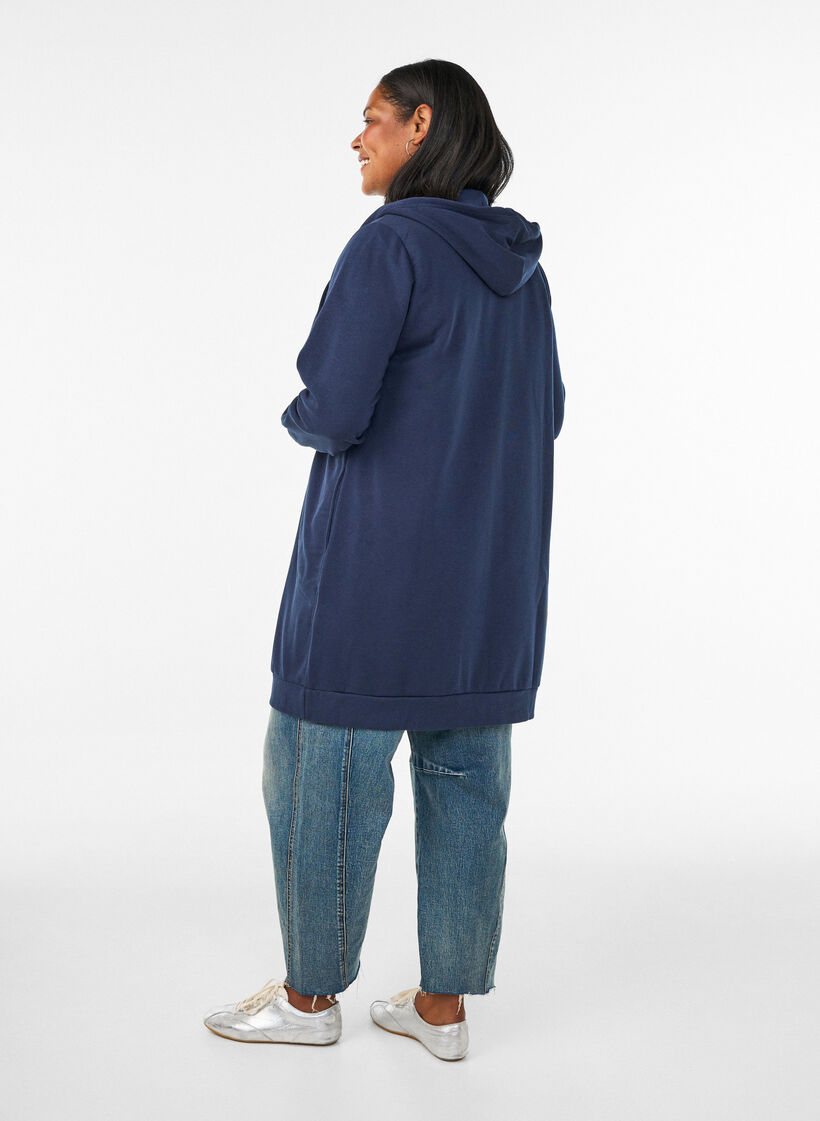 Langer Hoodie mit Rei&szlig;verschluss und Taschen, Blau, Model image number 2