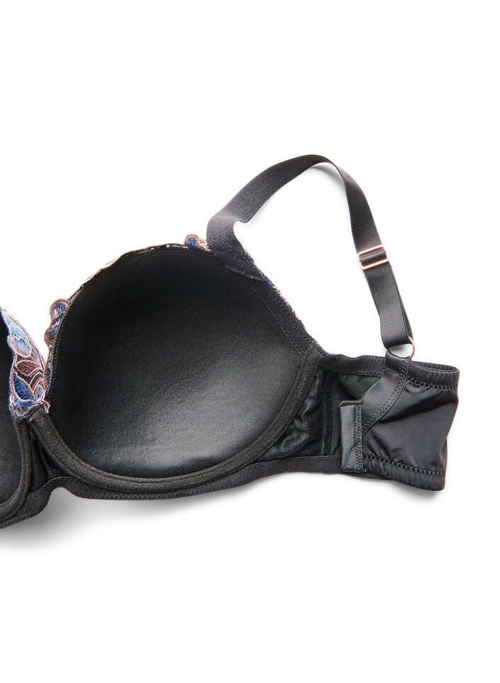 Vorgeformter BH mit Blumenstickerei, Schwarz, Packshot image number 3