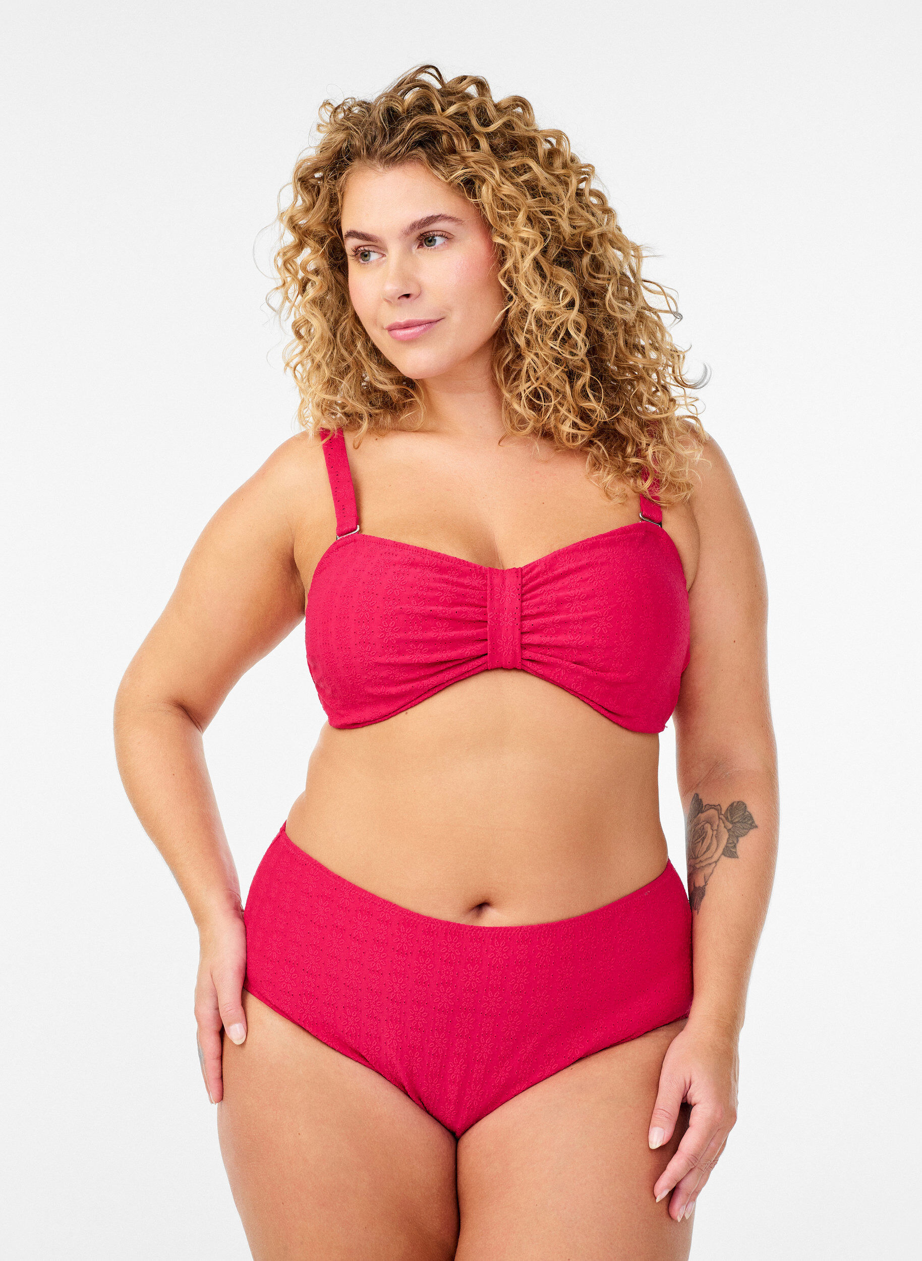 Zizzi Bas de bikini &agrave; motif textur&eacute; et taille standard, Rose, Model image number 0