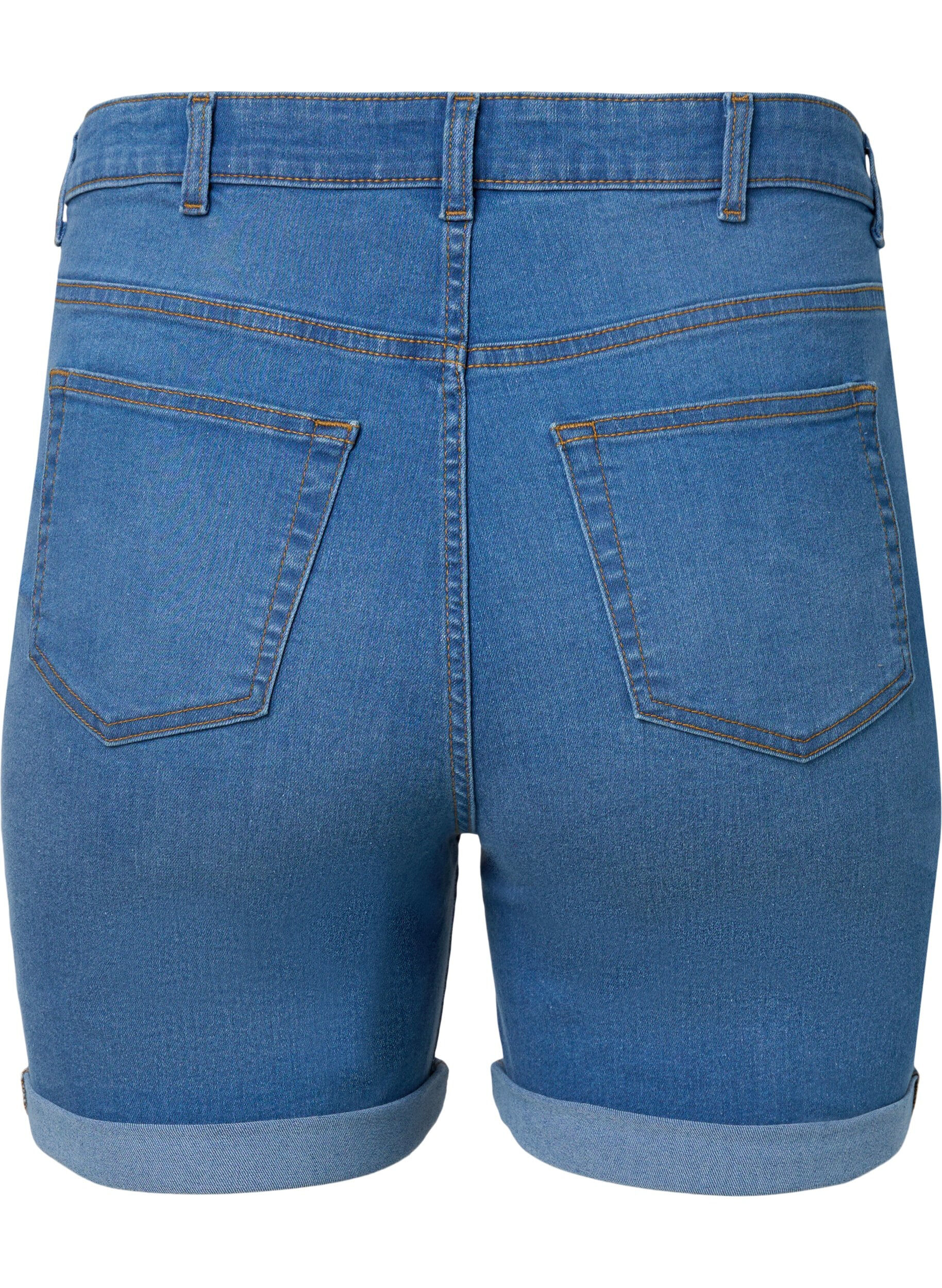 Zizzi Short en jean &agrave; taille haute et coupe ajust&eacute;e, Medium Blue Denim, Packshot image number 1