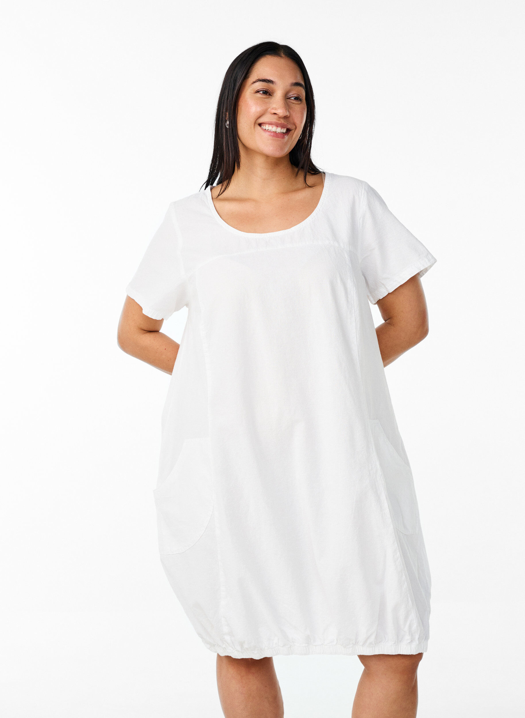 Zizzi Robe en coton &agrave; manches courtes, Blanc, Model image number 0