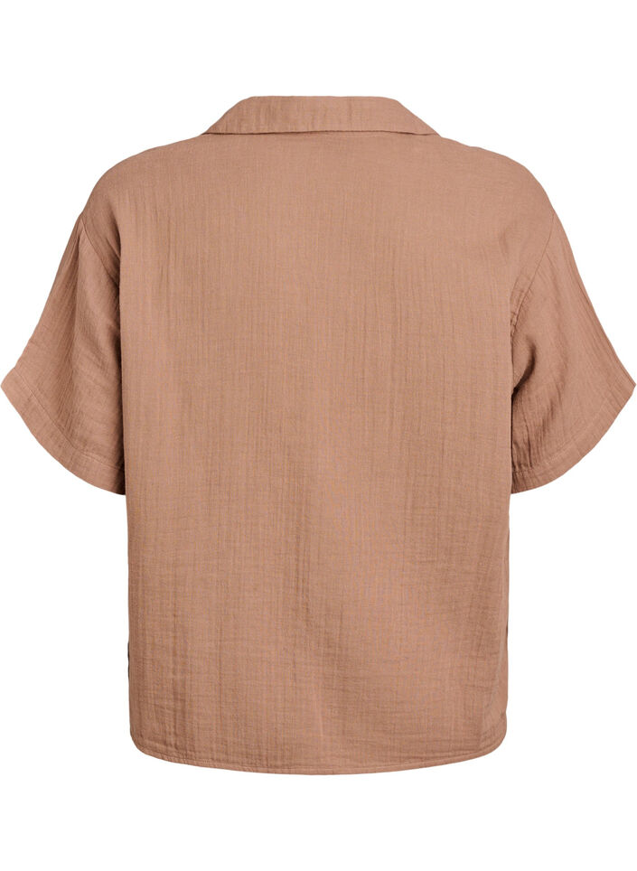 Blouse en mousseline de coton &agrave; manches courtes, Marron, Packshot image number 1