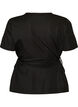 Blouse en m&eacute;lange de coton avec un col en V et un lien &agrave; nouer, Noir, Packshot image number 1