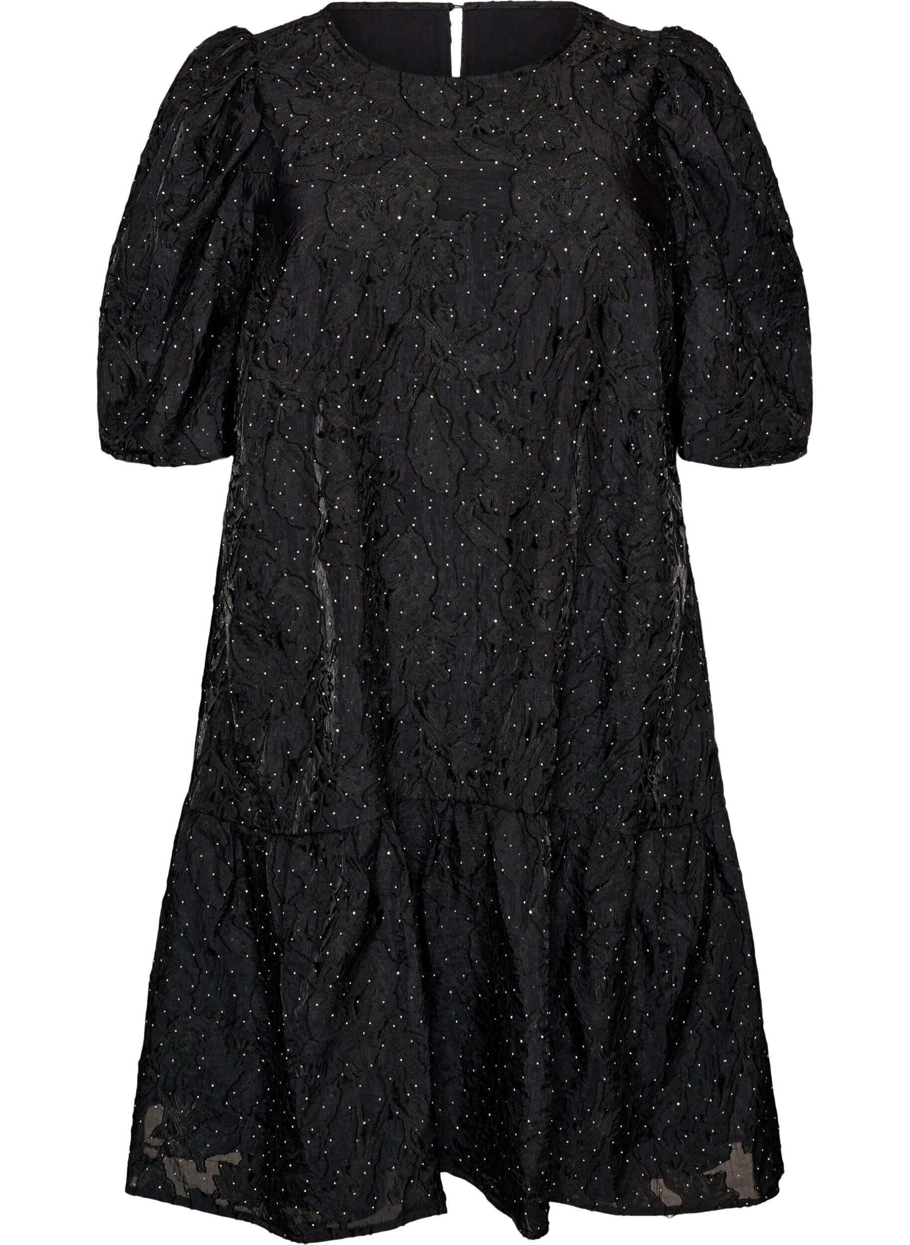 Robe jacquard avec des d&eacute;tails scintillants et des manches bouffantes