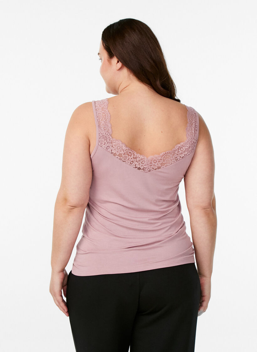 Top aus Viskose mit Spitzensaum, Rot, Model image number 2
