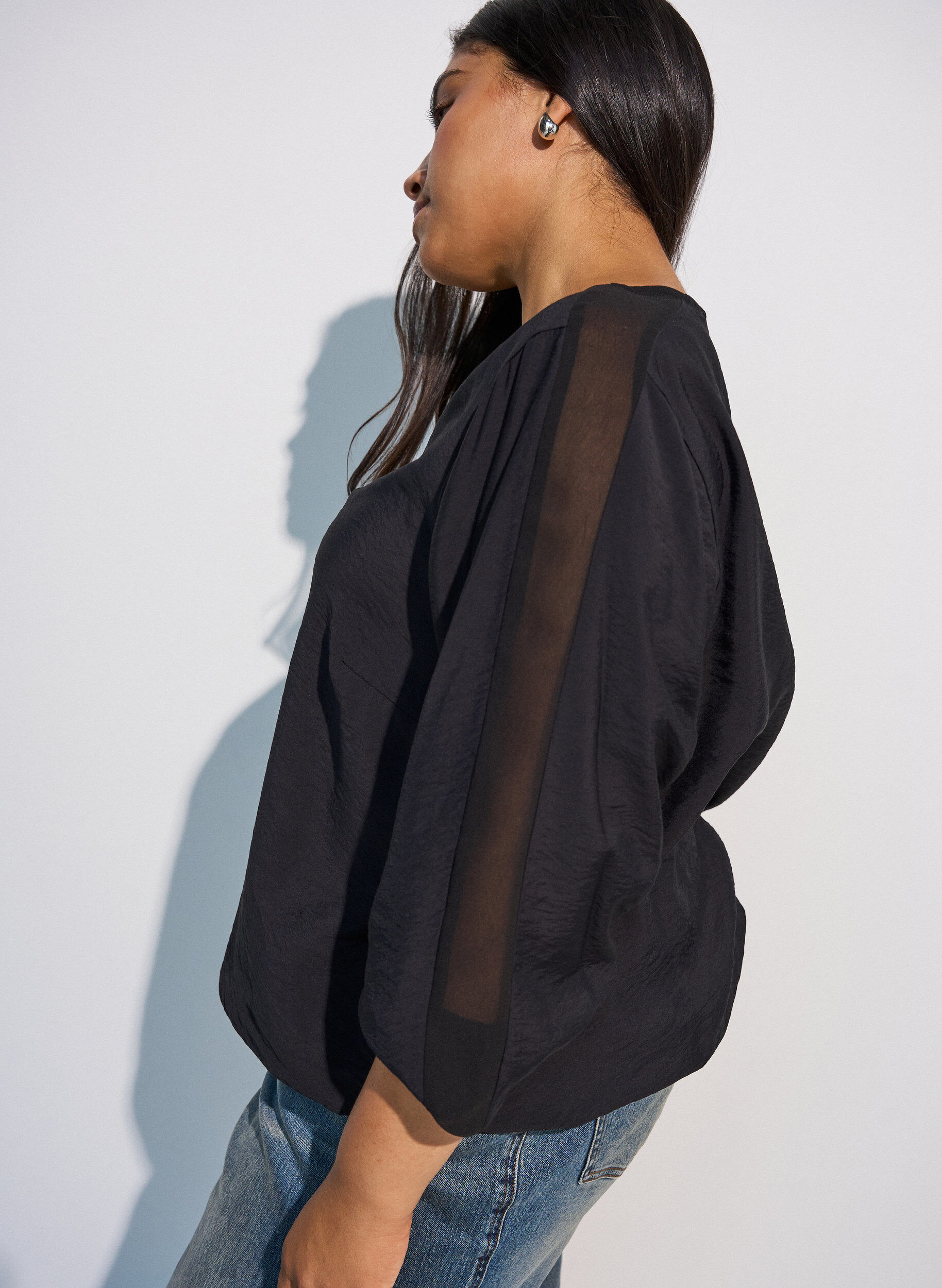 ZizziBluse mit Balloneffekt und Chiffondetails, Schwarz, Model image number 3