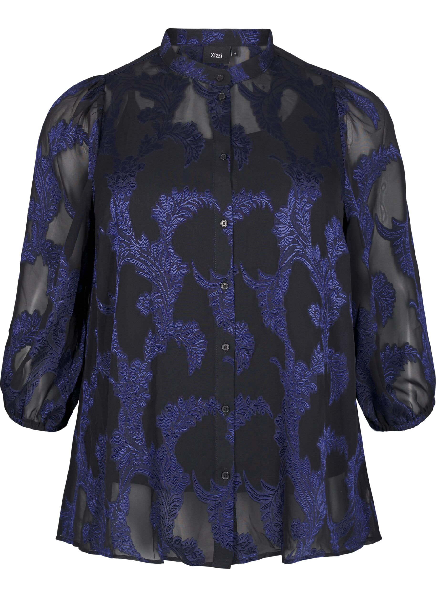 Zizzi Chiffonbluse mit Jacquardmuster, Evening Blue, Packshot image number 0