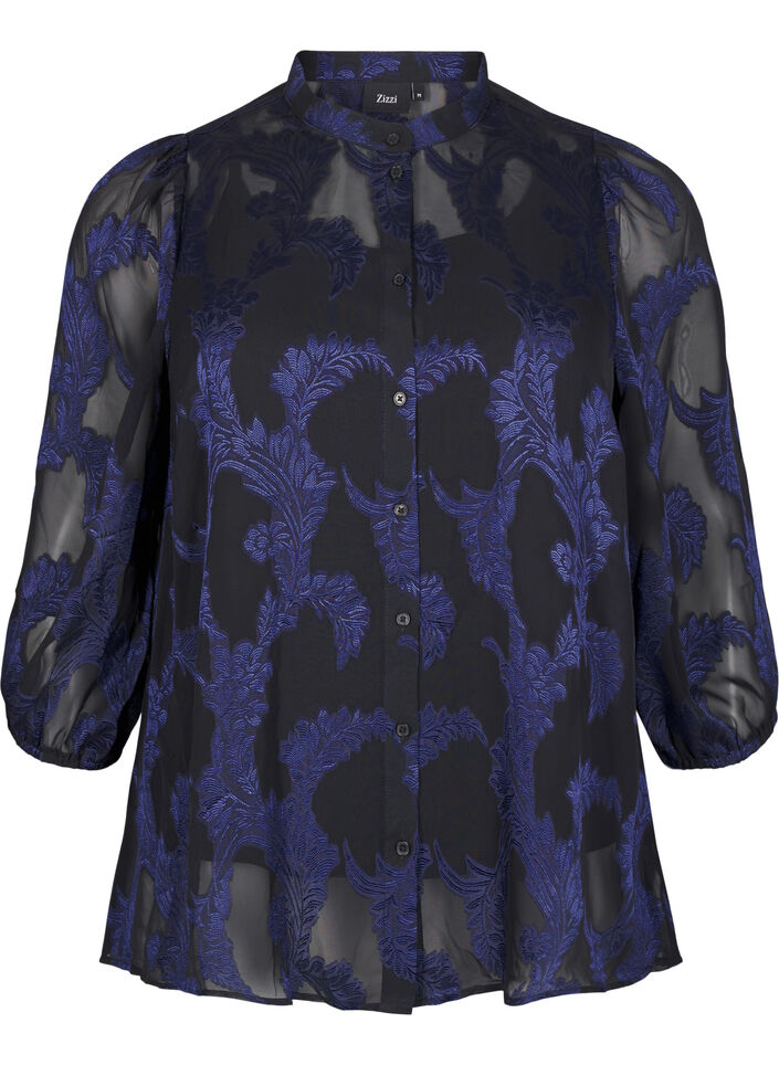 Chemisier en mousseline à motif jacquard, Evening Blue, Packshot image number 0