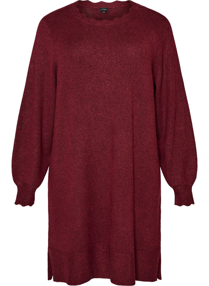Robe courte en maille avec ourlet ondul&eacute; et fentes, Bordeaux, Packshot image number 0