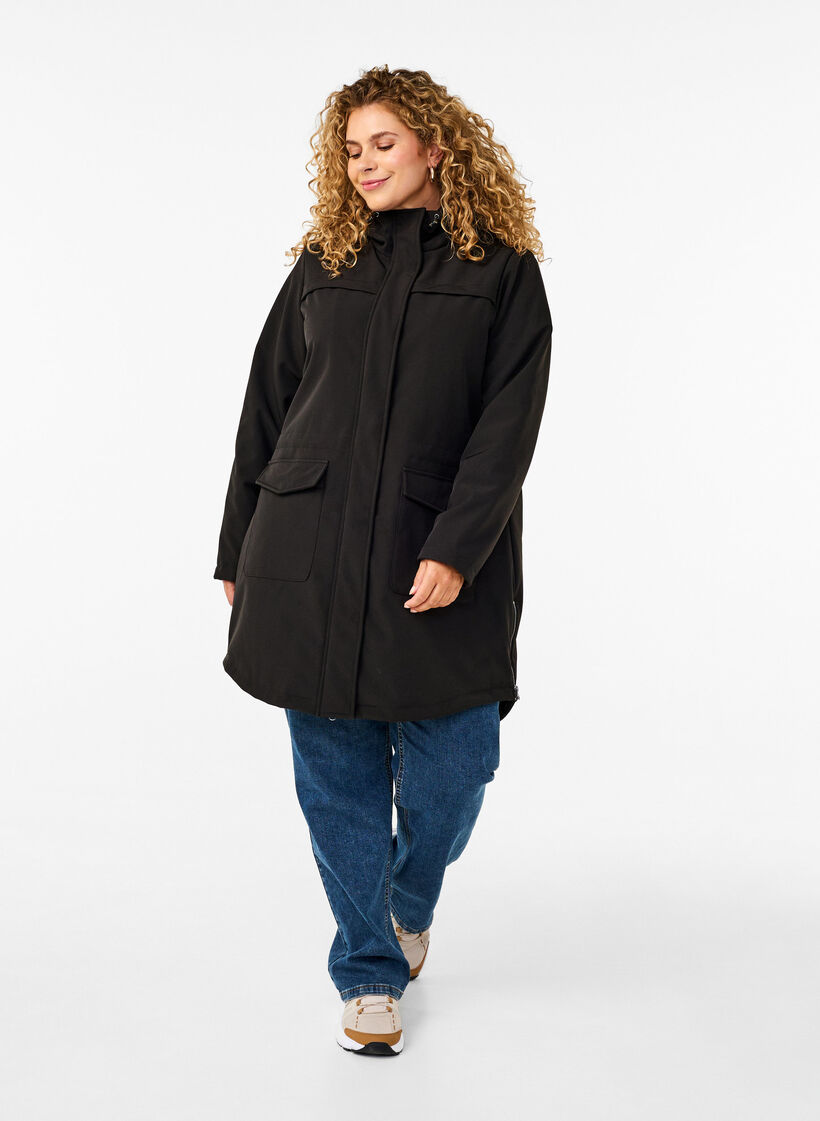 Wasserabweisende Softshell-Jacke mit Steppfutter, Schwarz, Model image number 1