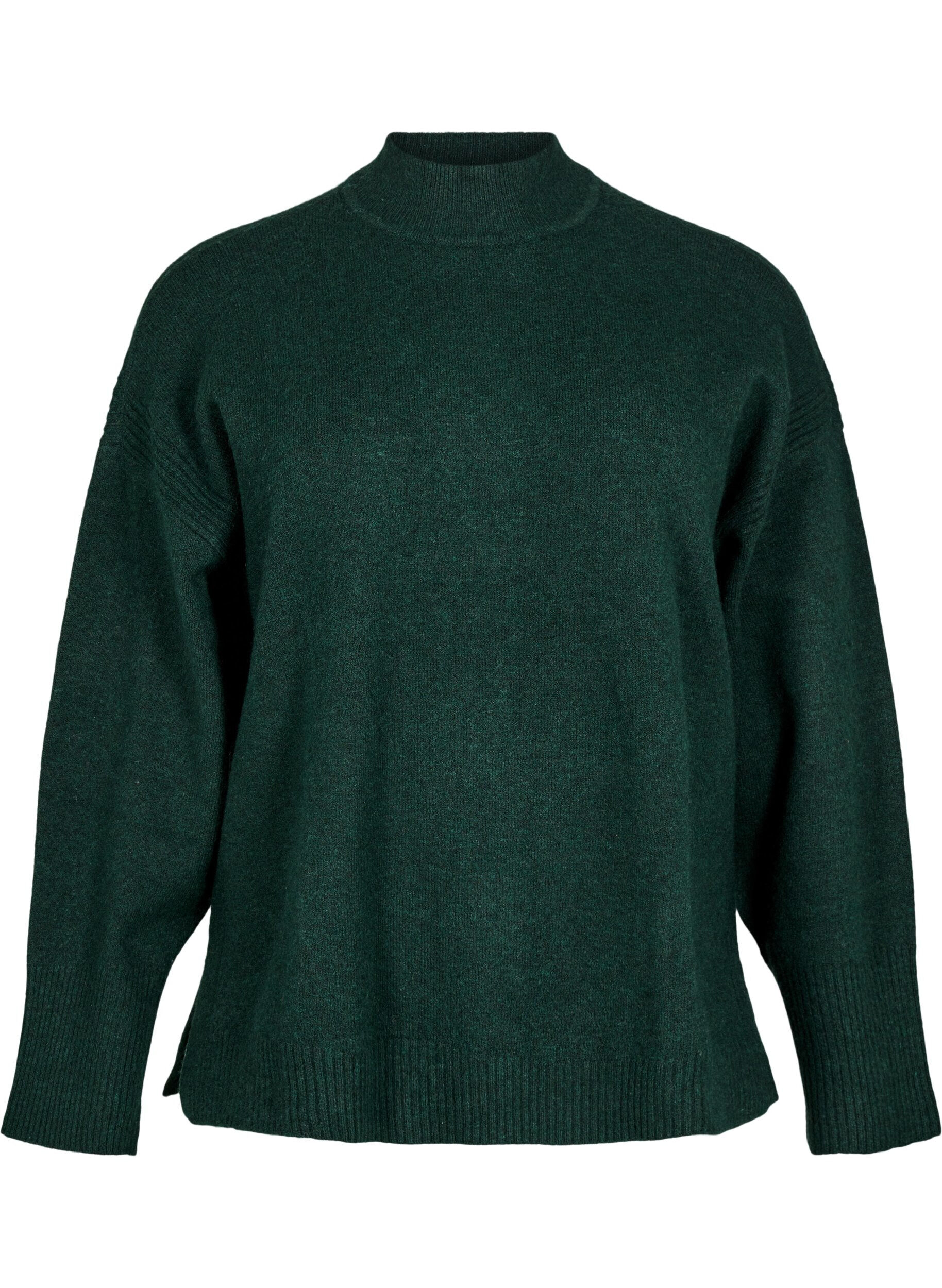 Zizzi Strickpullover mit gerippten Abschl&uuml;ssen, Scarab Mel., Packshot image number 0