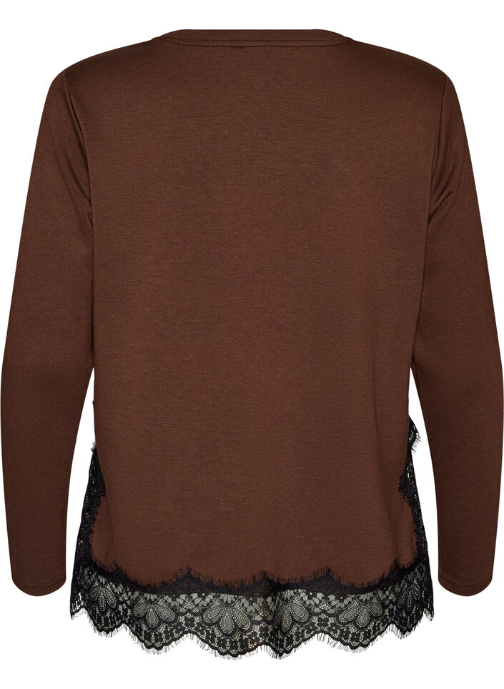Bluse aus Jersey mit Spitzen, Braun, Packshot image number 1