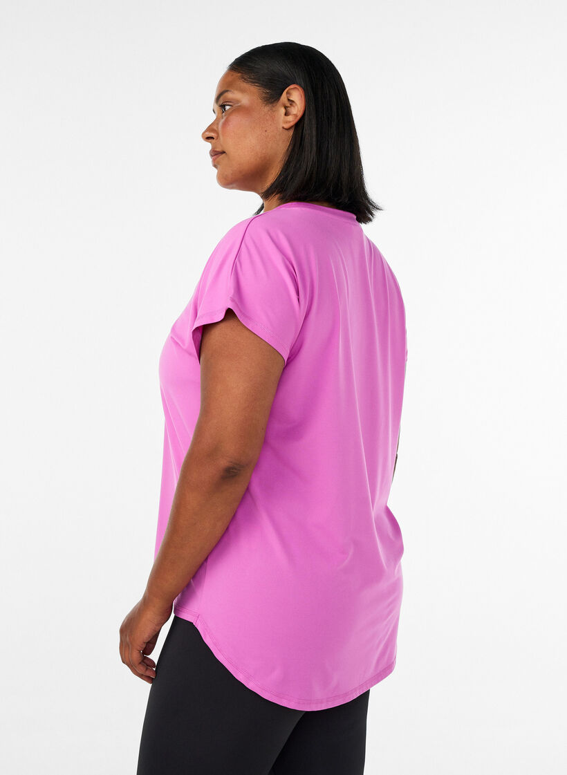 Kurzarm Trainingsshirt mit V-Ausschnitt, Lila, Model image number 2