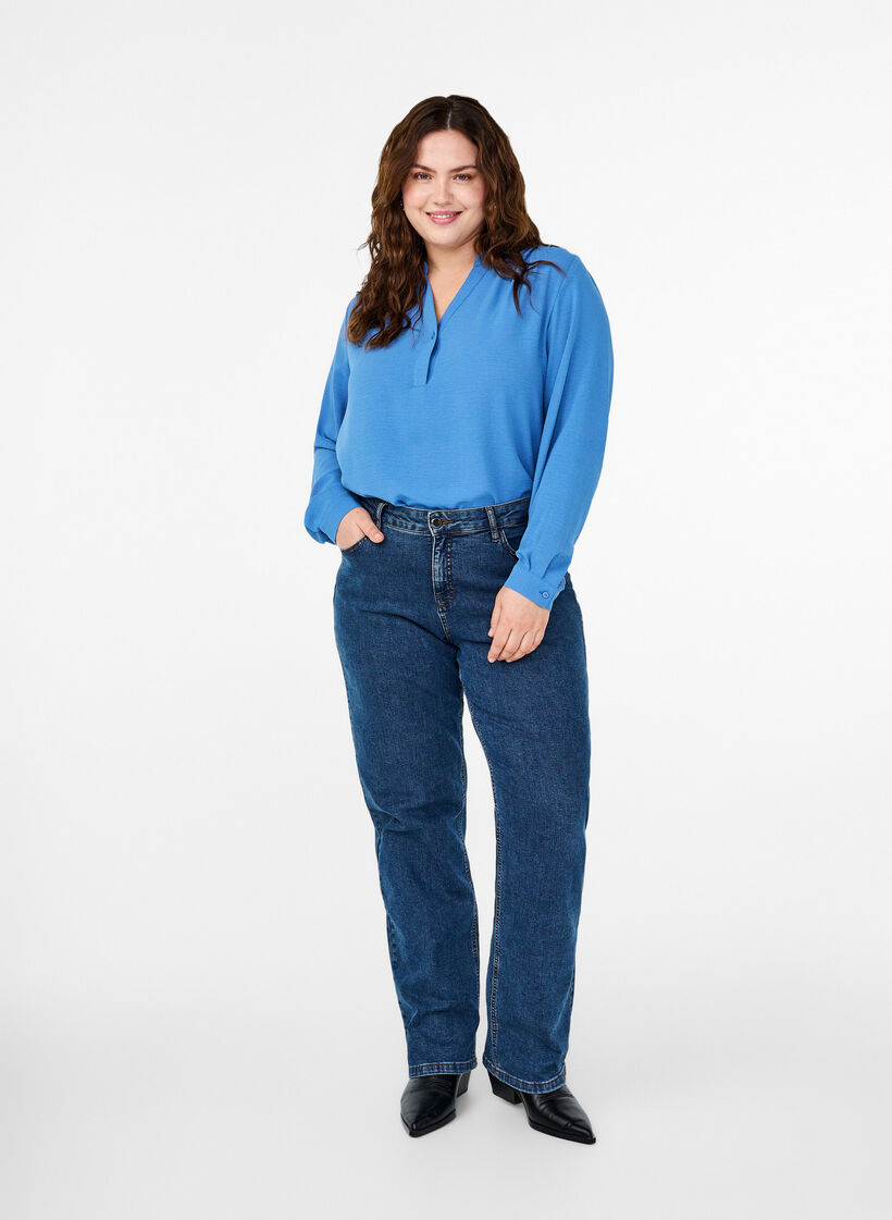 Langärmelige Hemdbluse mit V-Ausschnitt, Riverside, Model image number 2