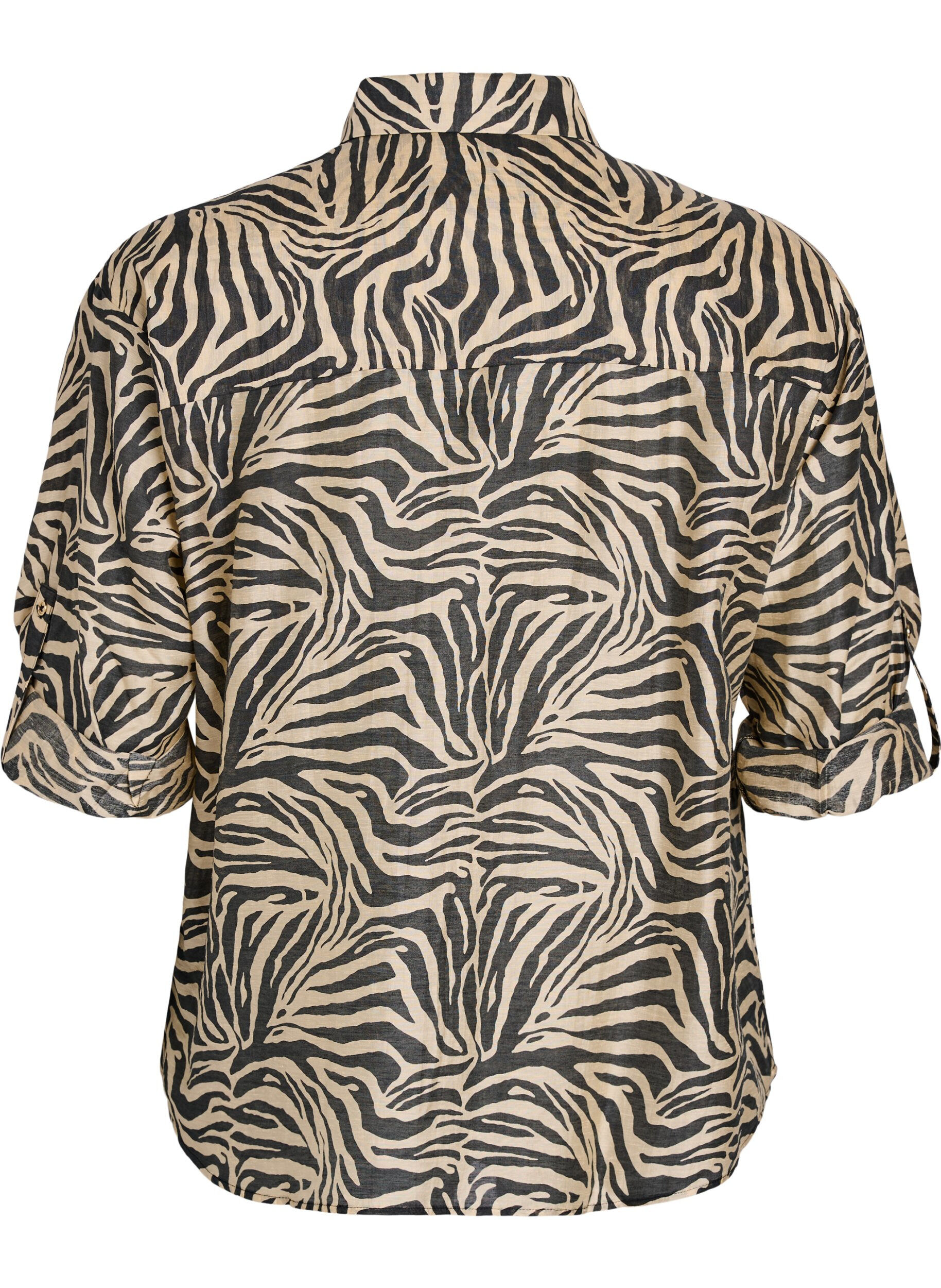 Zizzi Locker sitzendes Shirt mit Tierprint und Brusttaschen, Schwarz, Packshot image number 1