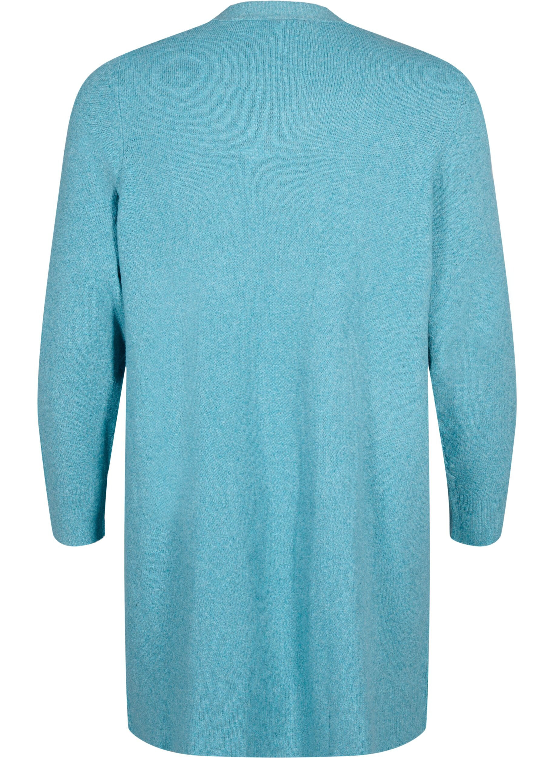 Zizzi Lange Strickjacke mit offener Vorderseite, Reef Water Mel., Packshot image number 1