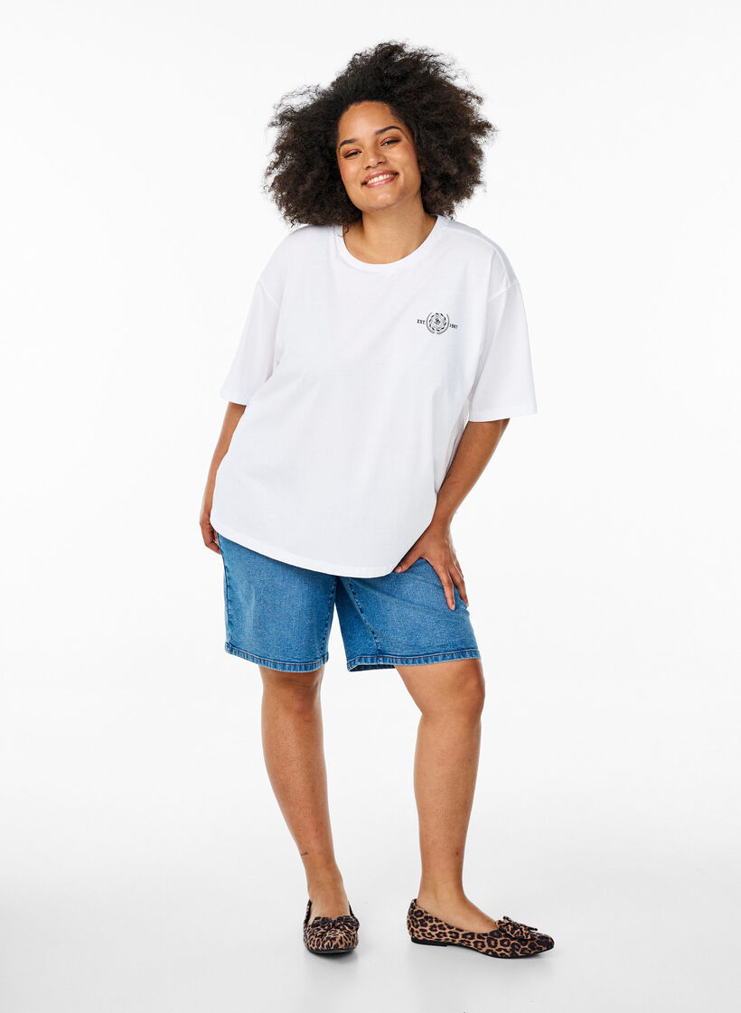 T-shirt oversize avec impression au dos, Blanc, Model image number 1