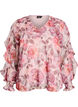 Blouse fleurie avec col en V et manches &agrave; volants, Rose, Packshot image number 0