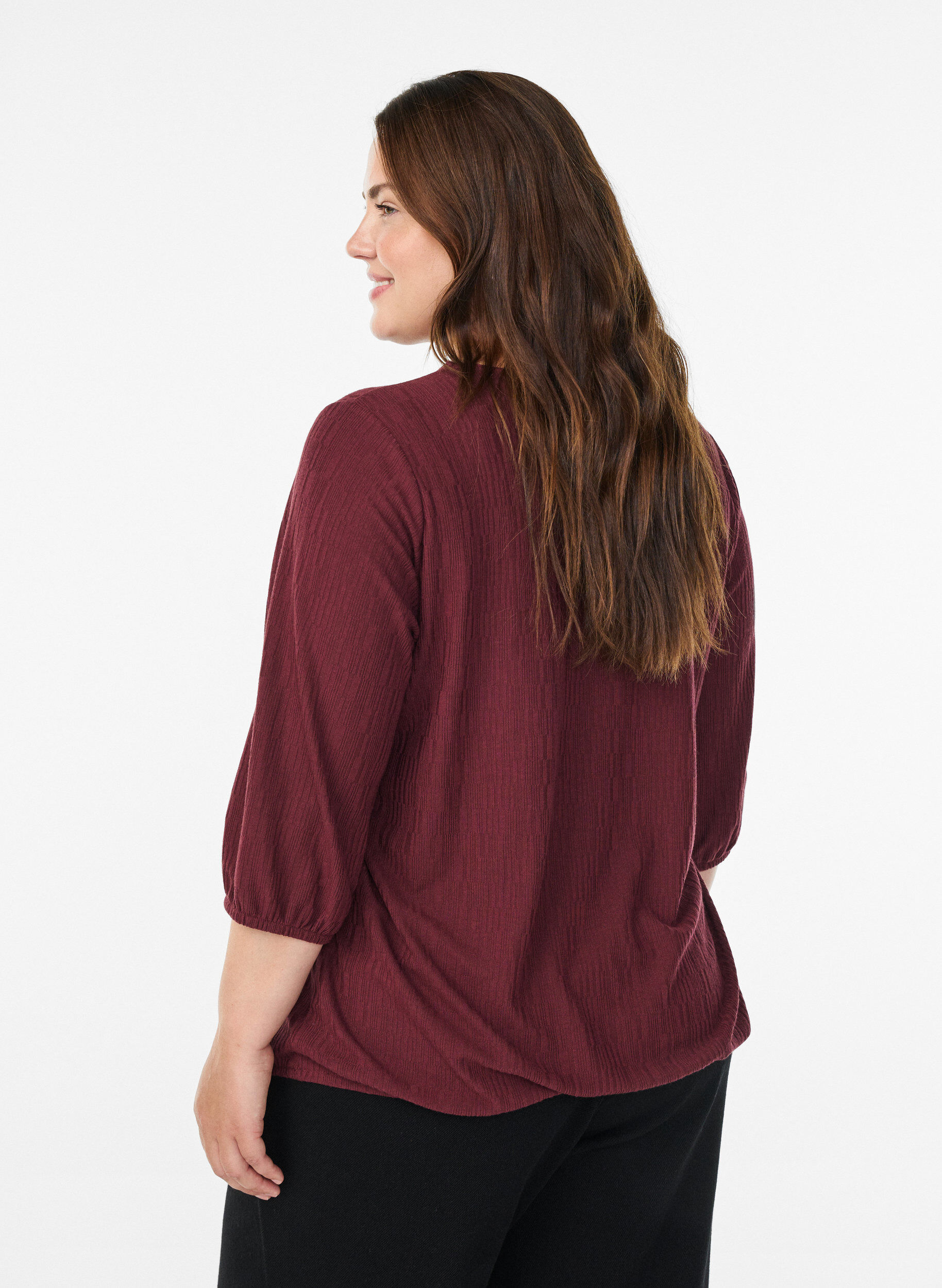 Zizzi Bluse mit Struktur und 3/4-&Auml;rmeln, Rot, Model image number 2