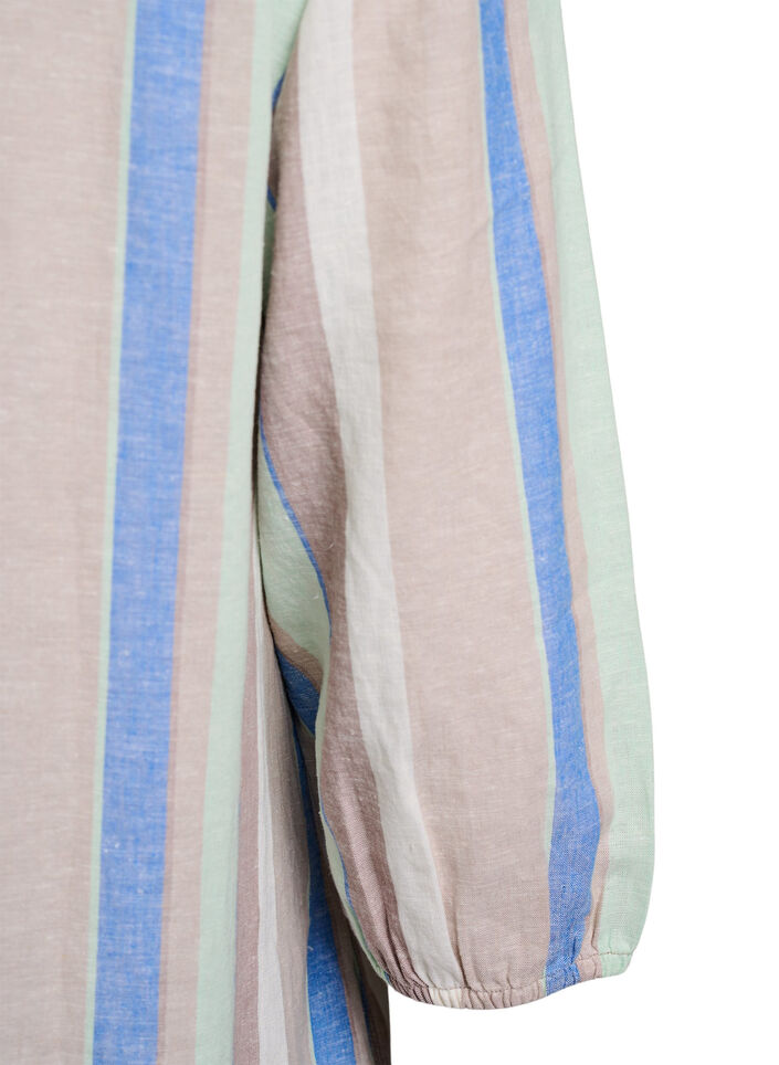 Kleid aus Leinen und Viskose mit 3/4-&Auml;rmeln, Blau, Packshot image number 3
