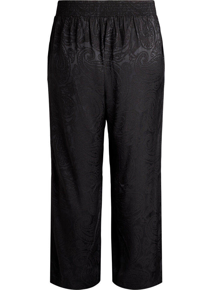 Pantalon ample &agrave; motif cachemire et taille haute, Noir, Packshot image number 1