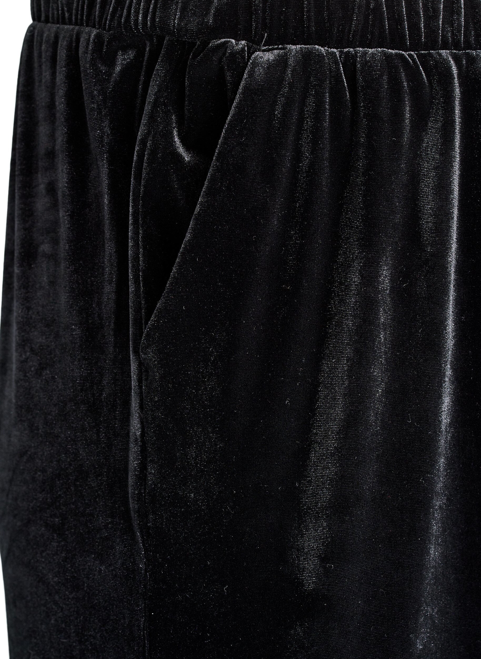 Zizzi Hose aus Velours mit hoher Taille und weitem Bein, Schwarz, Packshot image number 2