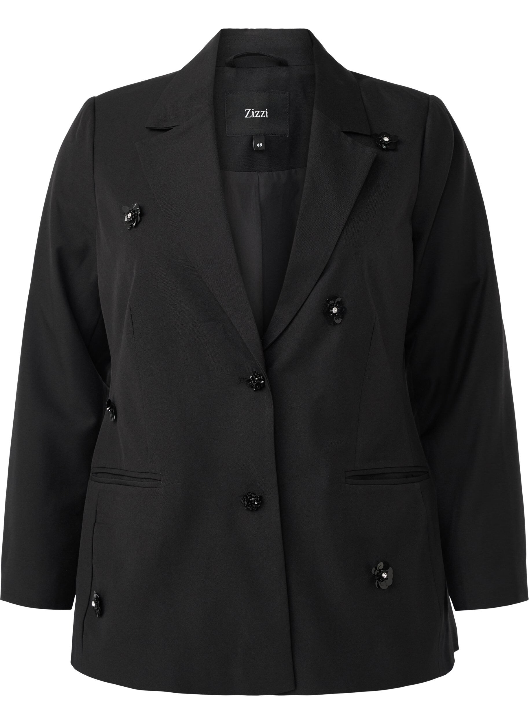 Zizzi Blazer mit Pailletten-Blumen, Black, Packshot image number 0