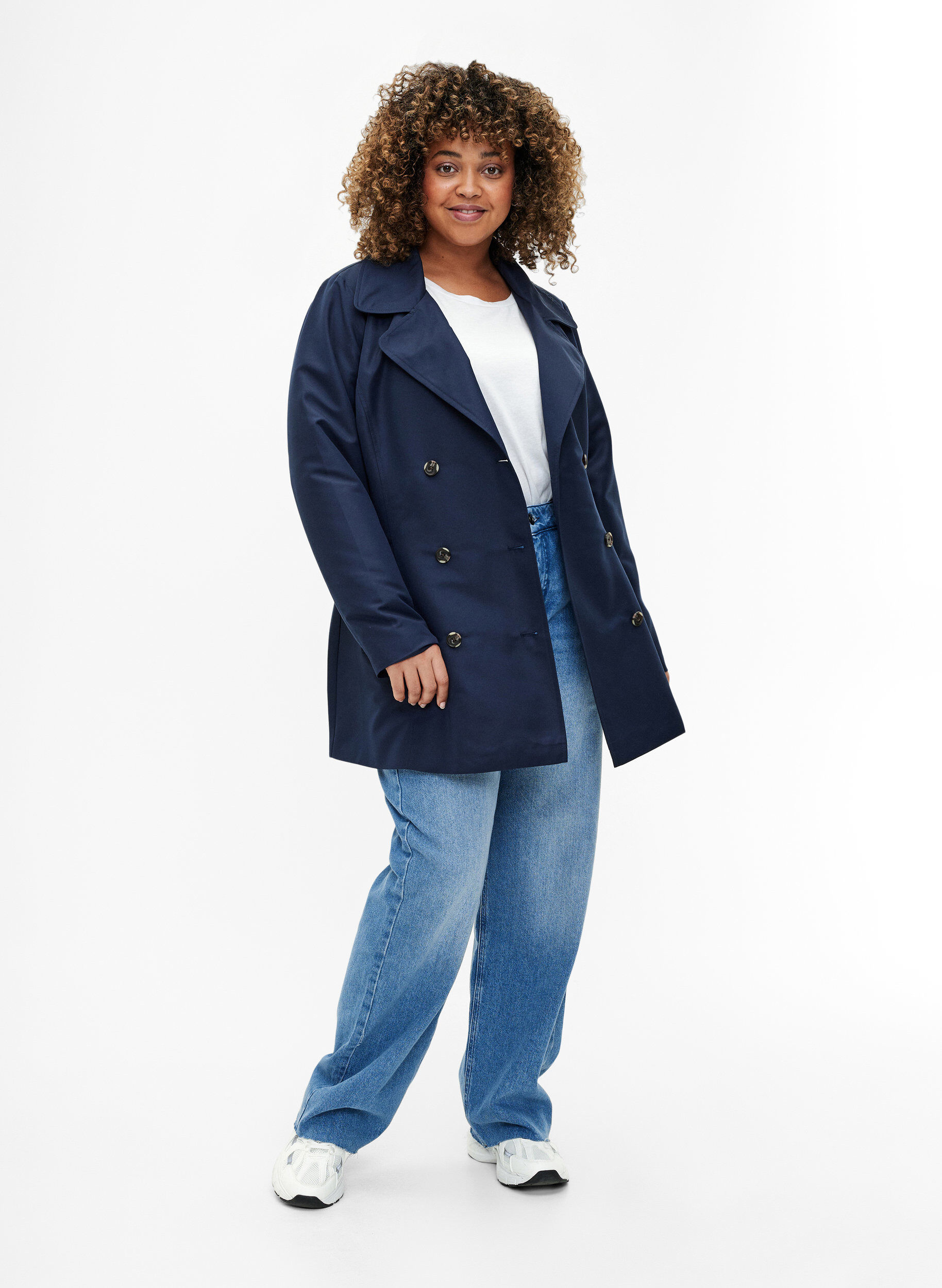 Zizzi Trench court avec ceinture, Bleu, Model image number 1