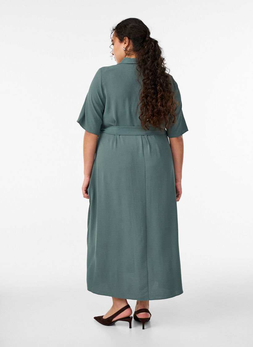 Robe chemise midi avec ceinture &agrave; nouer, Vert fonc&eacute;, Model image number 1