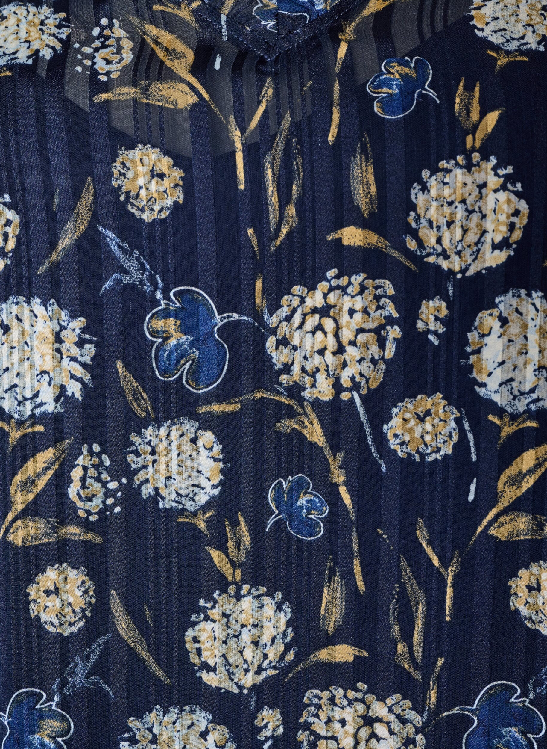ZizziGemustertes Kleid mit R&uuml;schen und langen &Auml;rmeln, Blau, Packshot image number 2