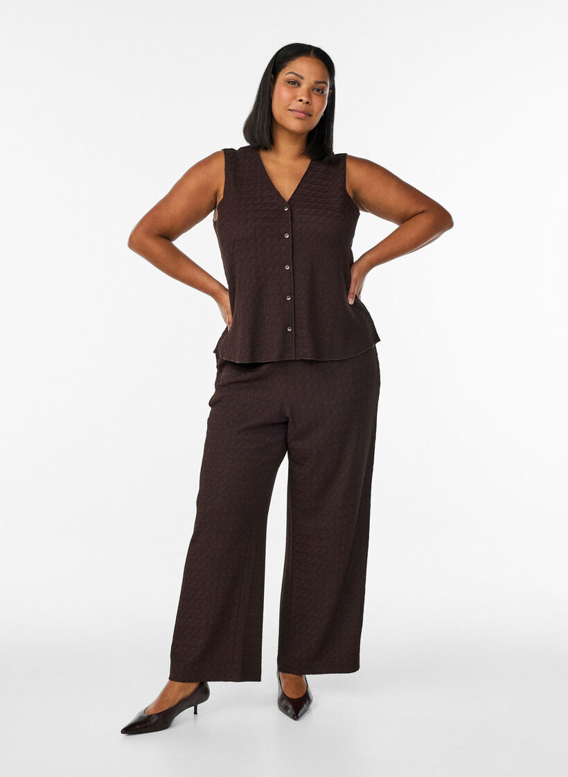 Pantalon avec texture ondul&eacute;e, Marron, Model image number 0