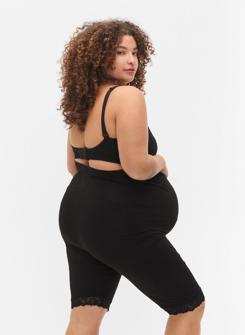 Short cycliste de grossesse avec bordure en dentelle, Black, Model image number 1