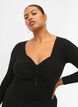 Gerippte Bluse mit Loch-Detail, Black, Model image number 2