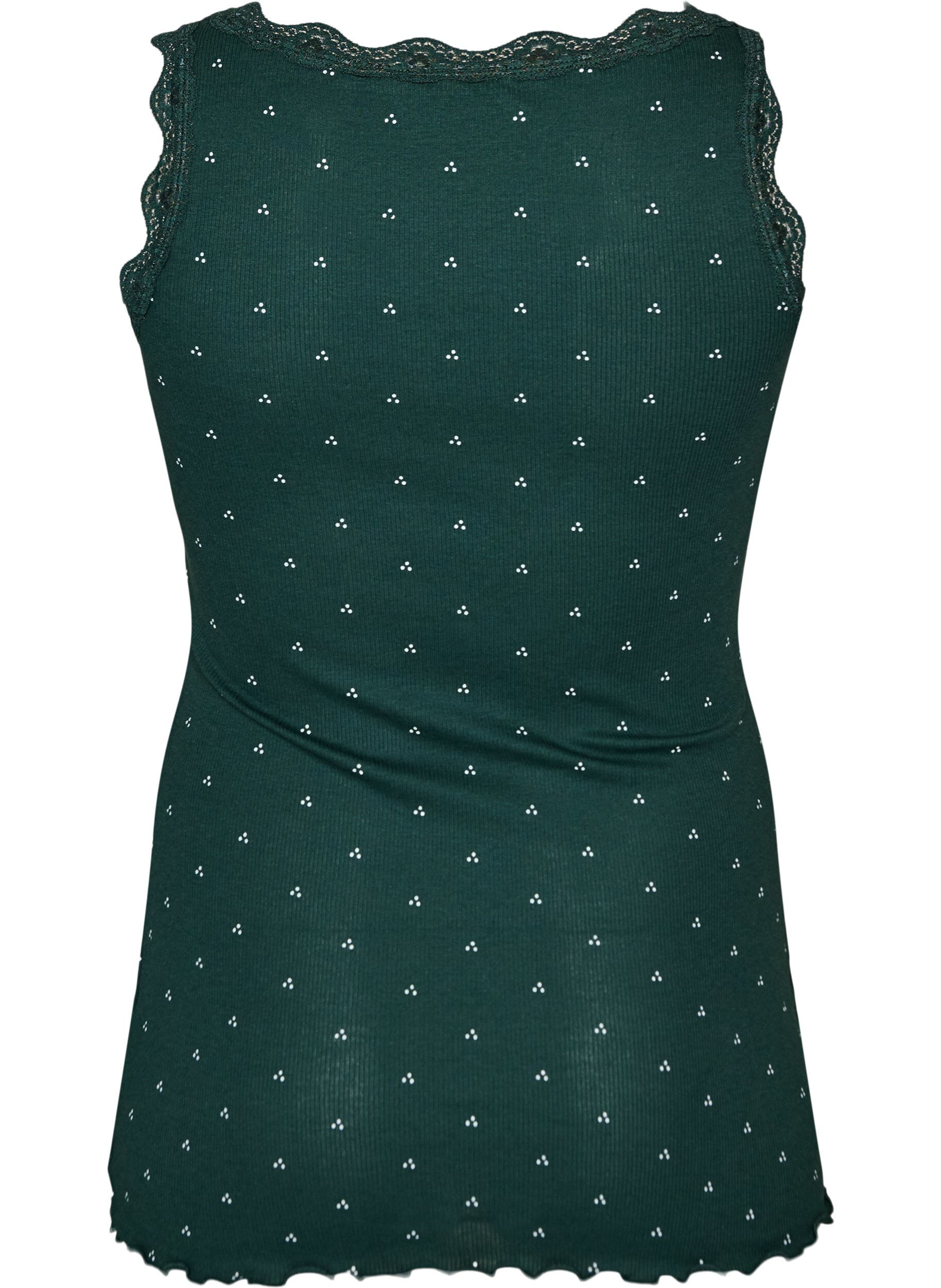 ZizziTop avec imprim&eacute; et bord en dentelle, Vert fonc&eacute;, Packshot image number 1