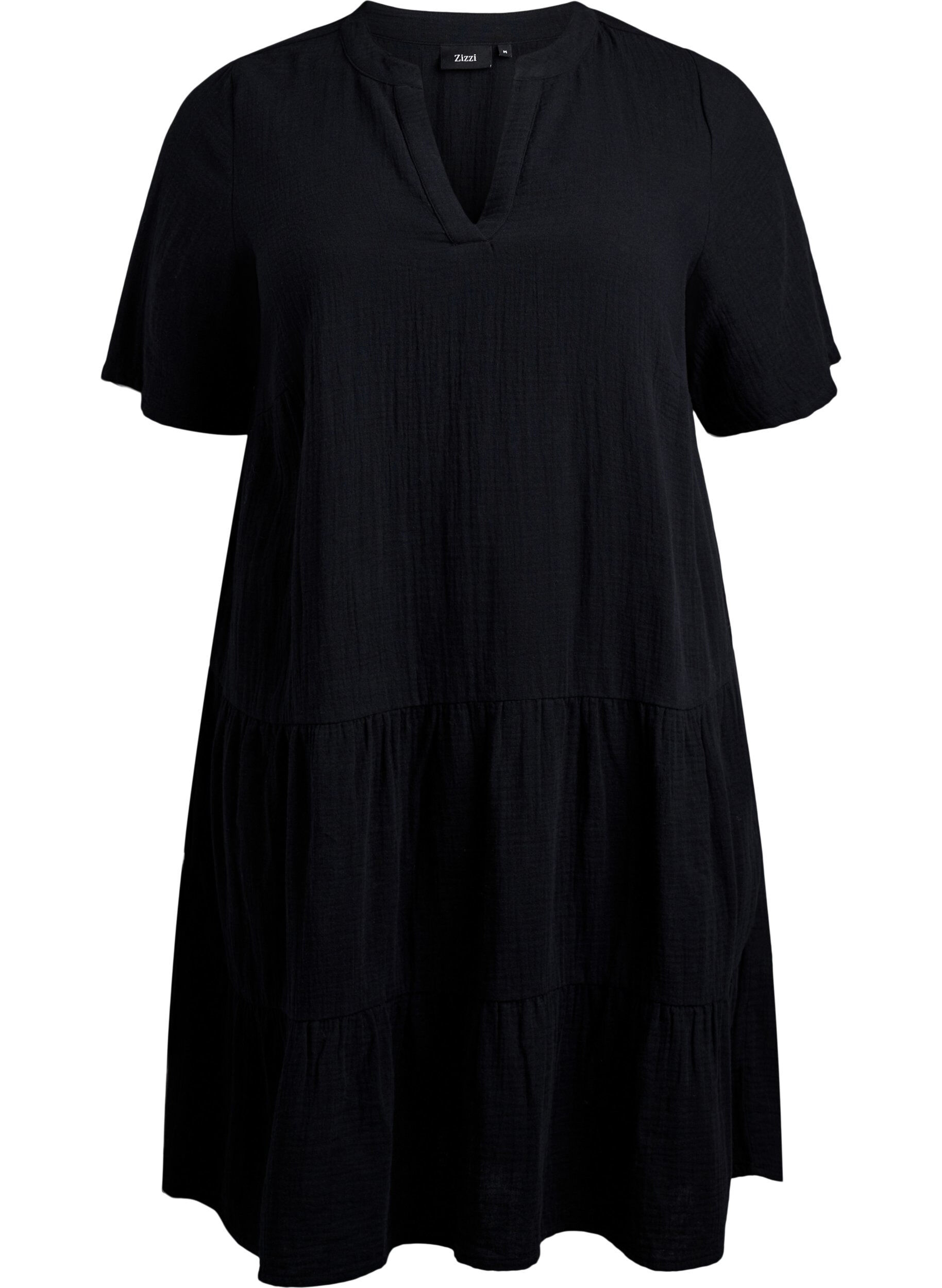 ZizziRobe courte &eacute;vas&eacute;e en mousseline de coton, Noir, Packshot image number 0