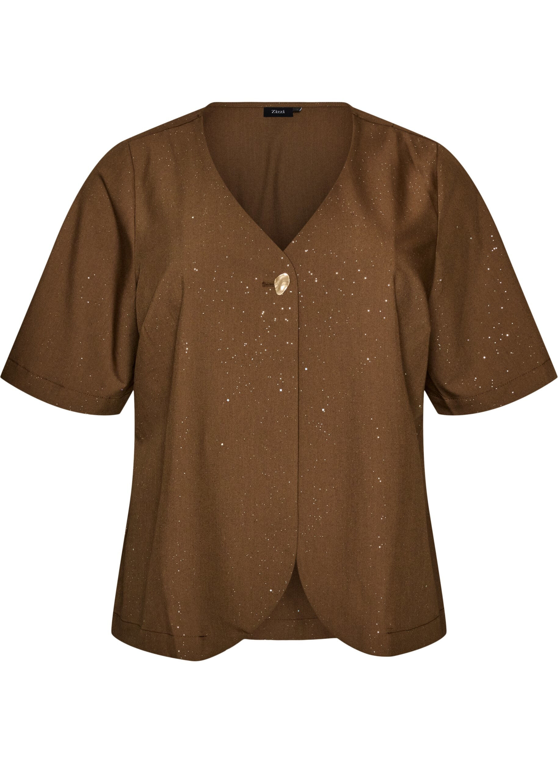 ZizziBlouse avec paillettes et col en V, Marron, Packshot image number 0