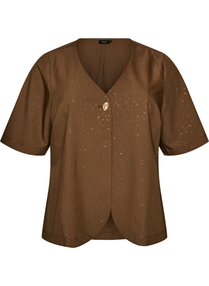 Blouse avec paillettes et col en V, Marron, Packshot image number 0