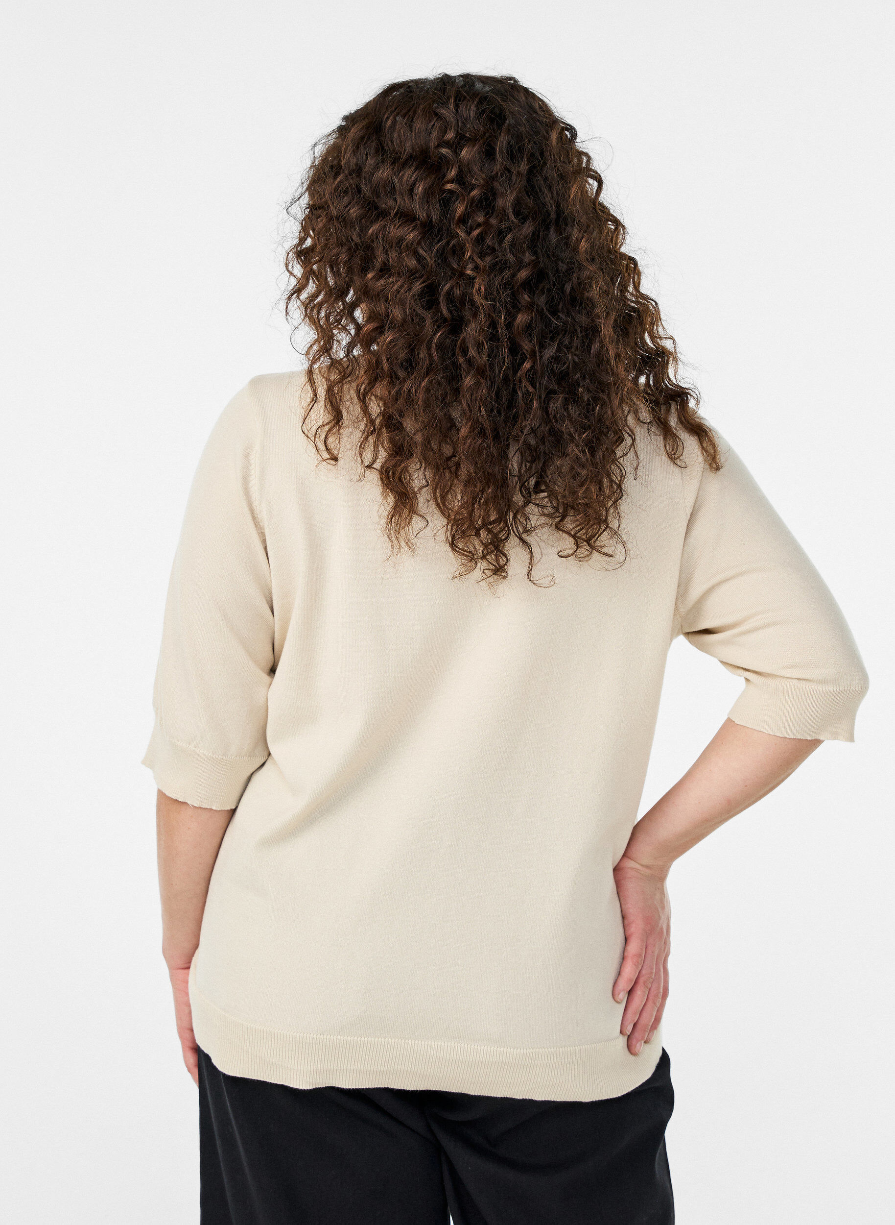 ZizziBlouse en fine maille &agrave; manches courtes, Beige, Model image number 2
